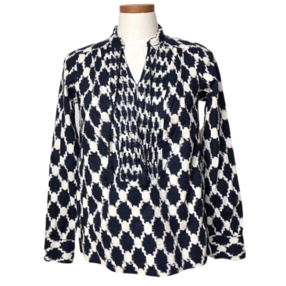 J. Crew Boho Pintucked Tassel Top Long Sleeve